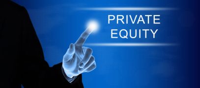 business hand clicking private equity button on touch screen